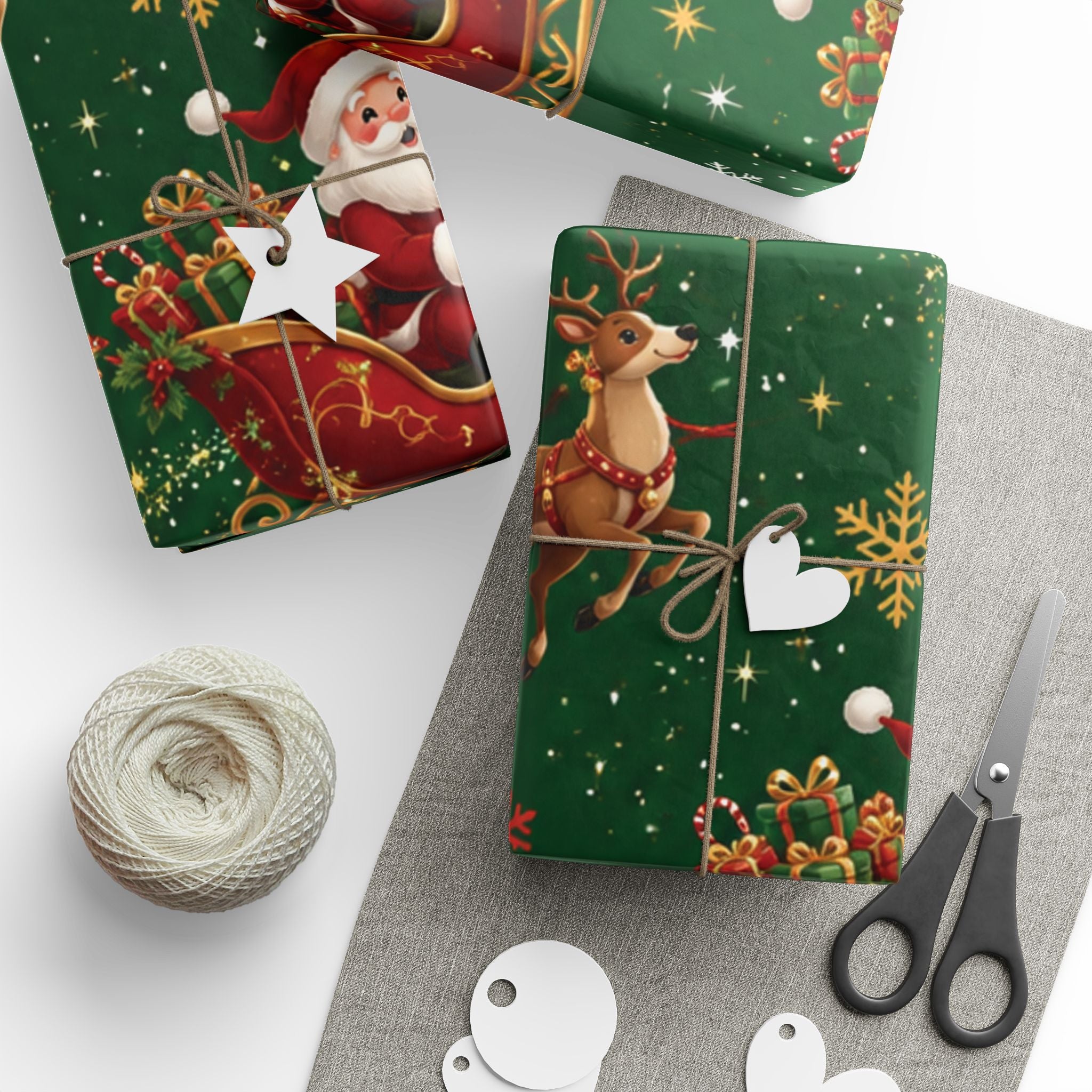 Christmas Santa Sleigh Wrapping Paper - Festive Green Holiday Gift Wrap