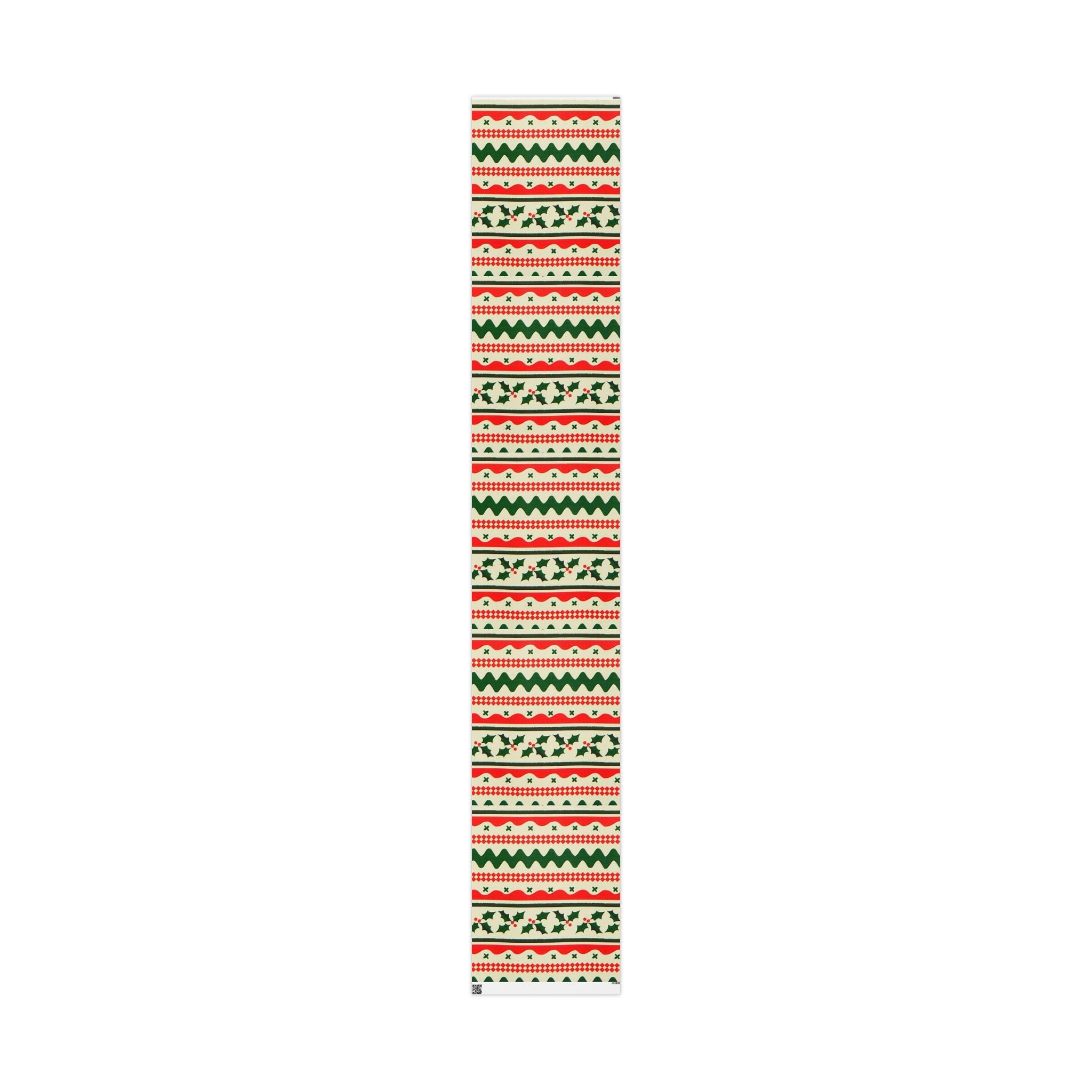 Christmas Pattern Wrapping Paper Roll – Red & Green Holiday Striped Gift Wrap