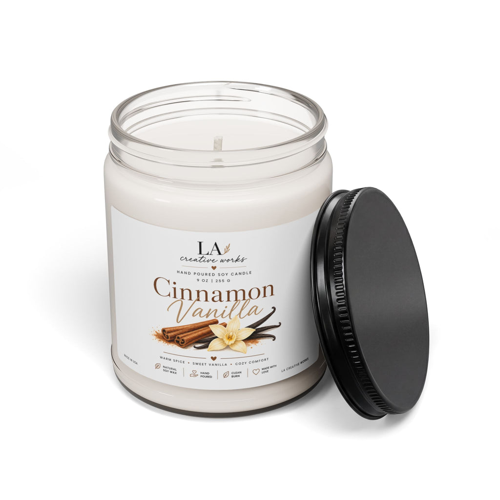 Cinnamon Vanilla Soy Candle — 9oz Scented Jar (Warm, Cozy Home Fragrance)
