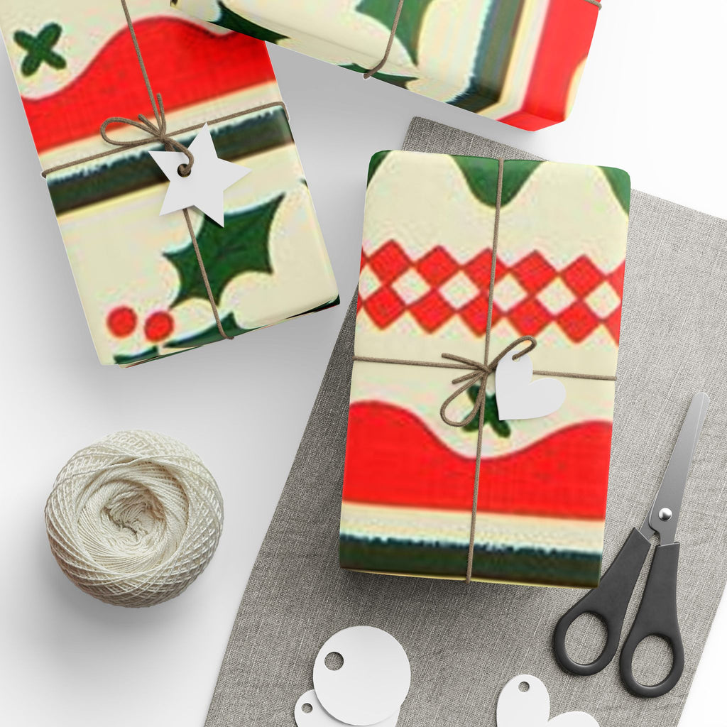 Christmas Pattern Wrapping Paper Roll – Red & Green Holiday Striped Gift Wrap