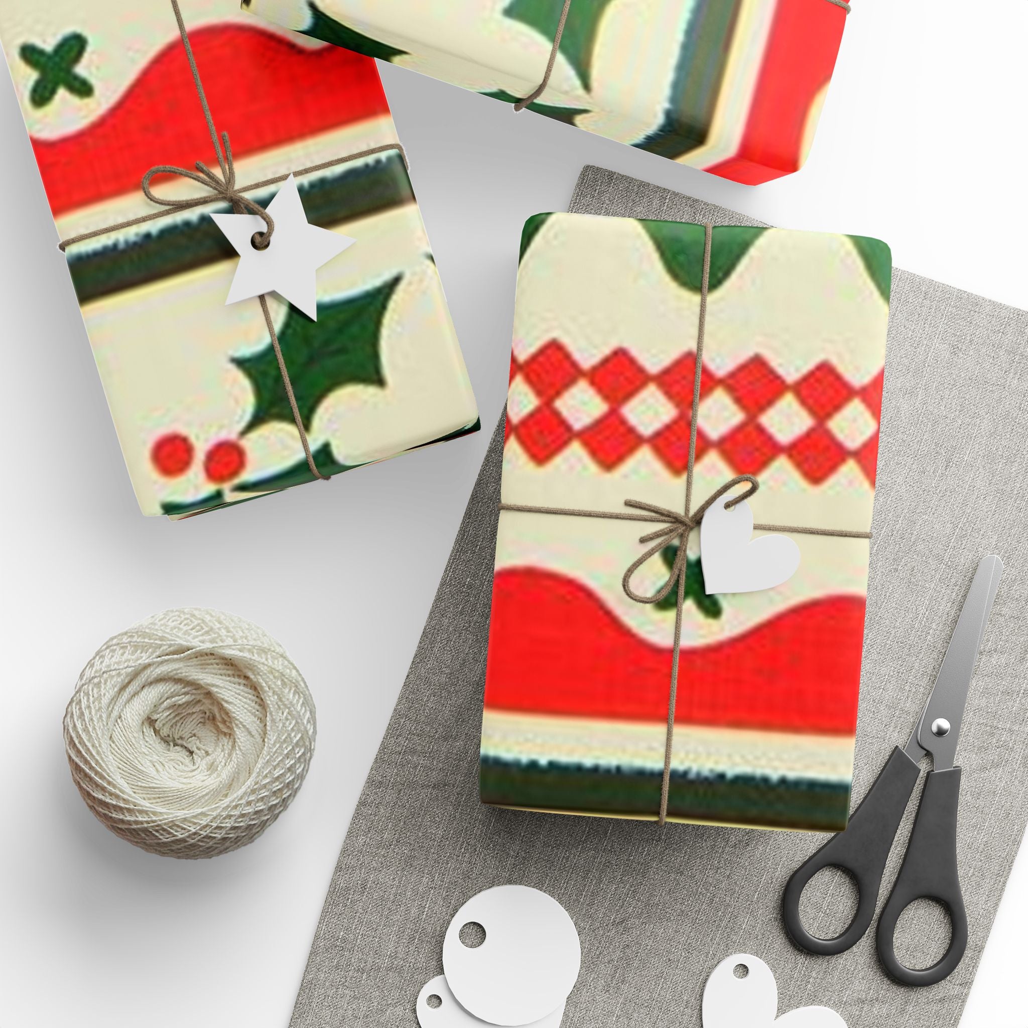 Christmas Pattern Wrapping Paper Roll – Red & Green Holiday Striped Gift Wrap