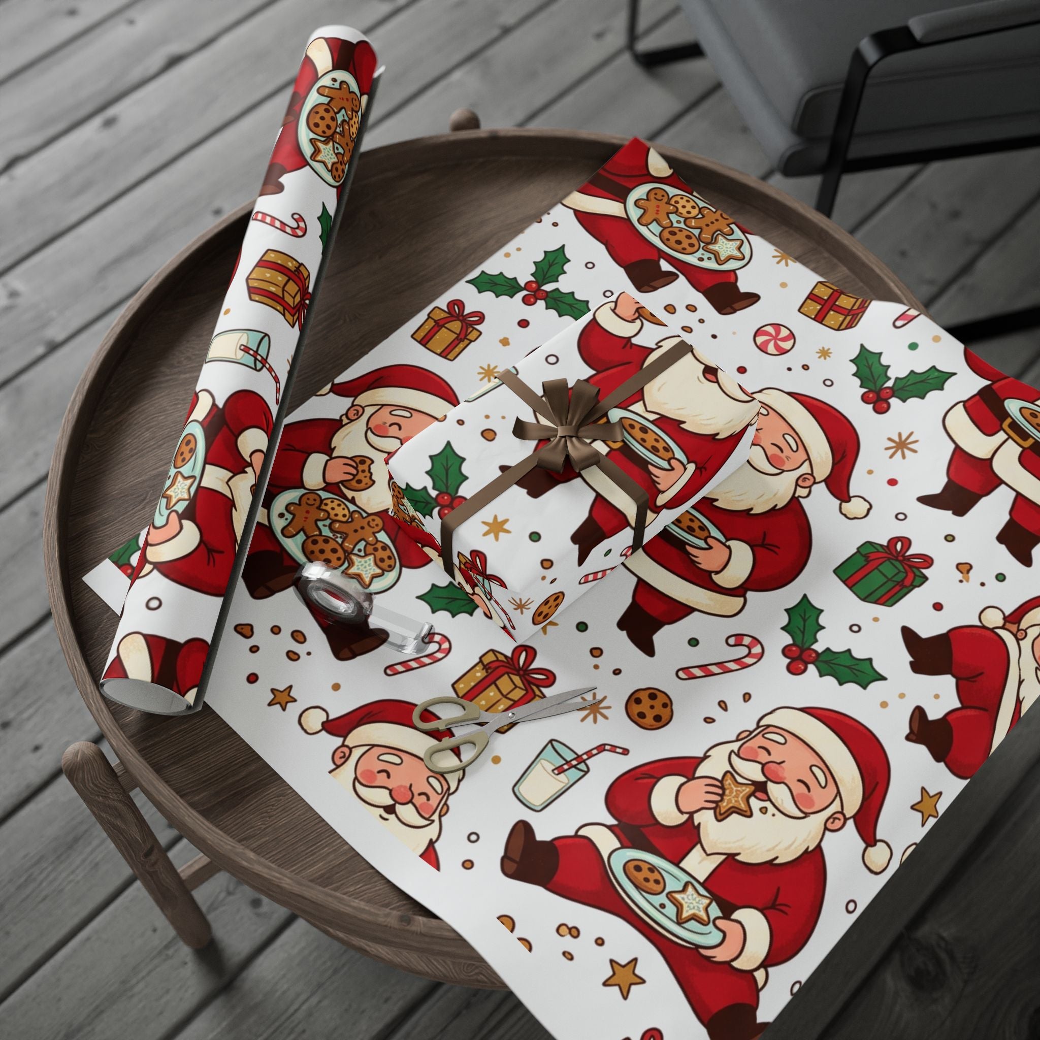 Christmas Santa Cookie Wrapping Paper Roll — Festive Holiday Gift Wrap