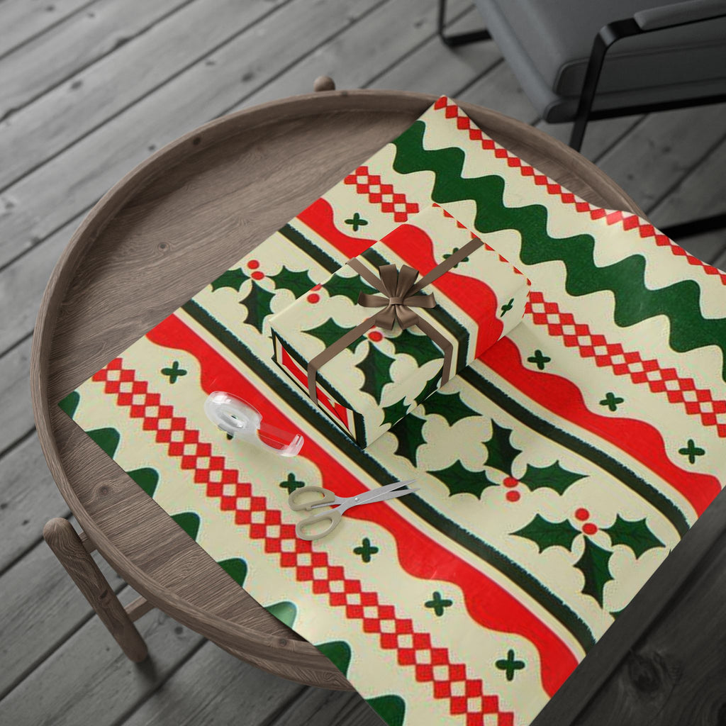 Christmas Pattern Wrapping Paper Roll – Red & Green Holiday Striped Gift Wrap