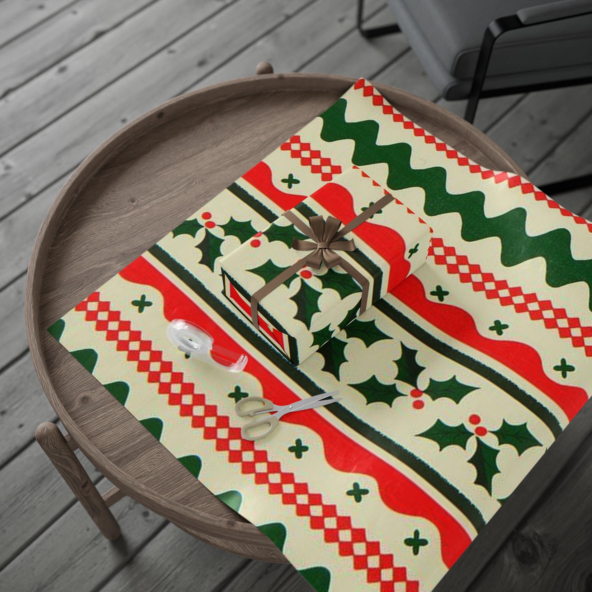 Christmas Pattern Wrapping Paper Roll – Red & Green Holiday Striped Gift Wrap