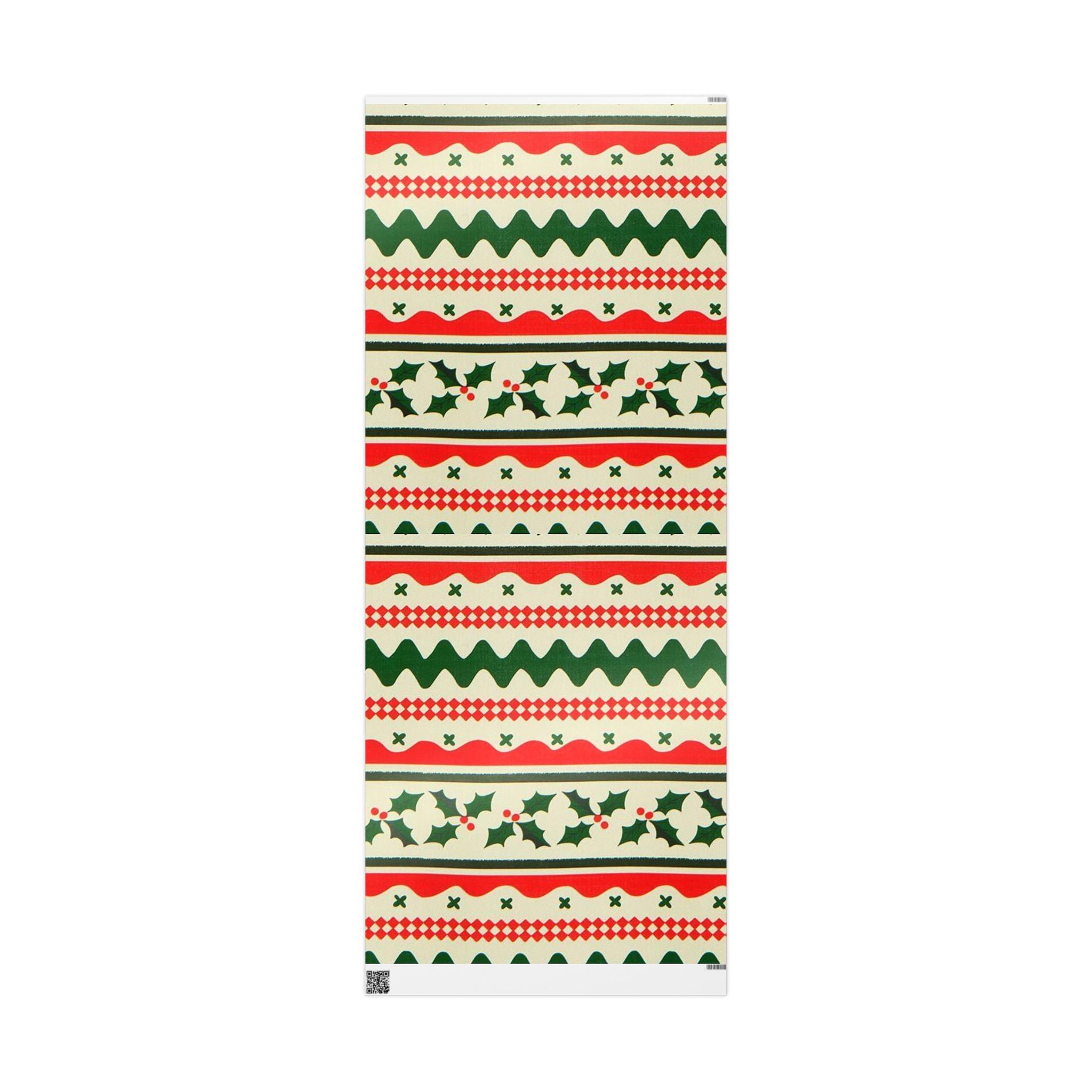 Christmas Pattern Wrapping Paper Roll – Red & Green Holiday Striped Gift Wrap