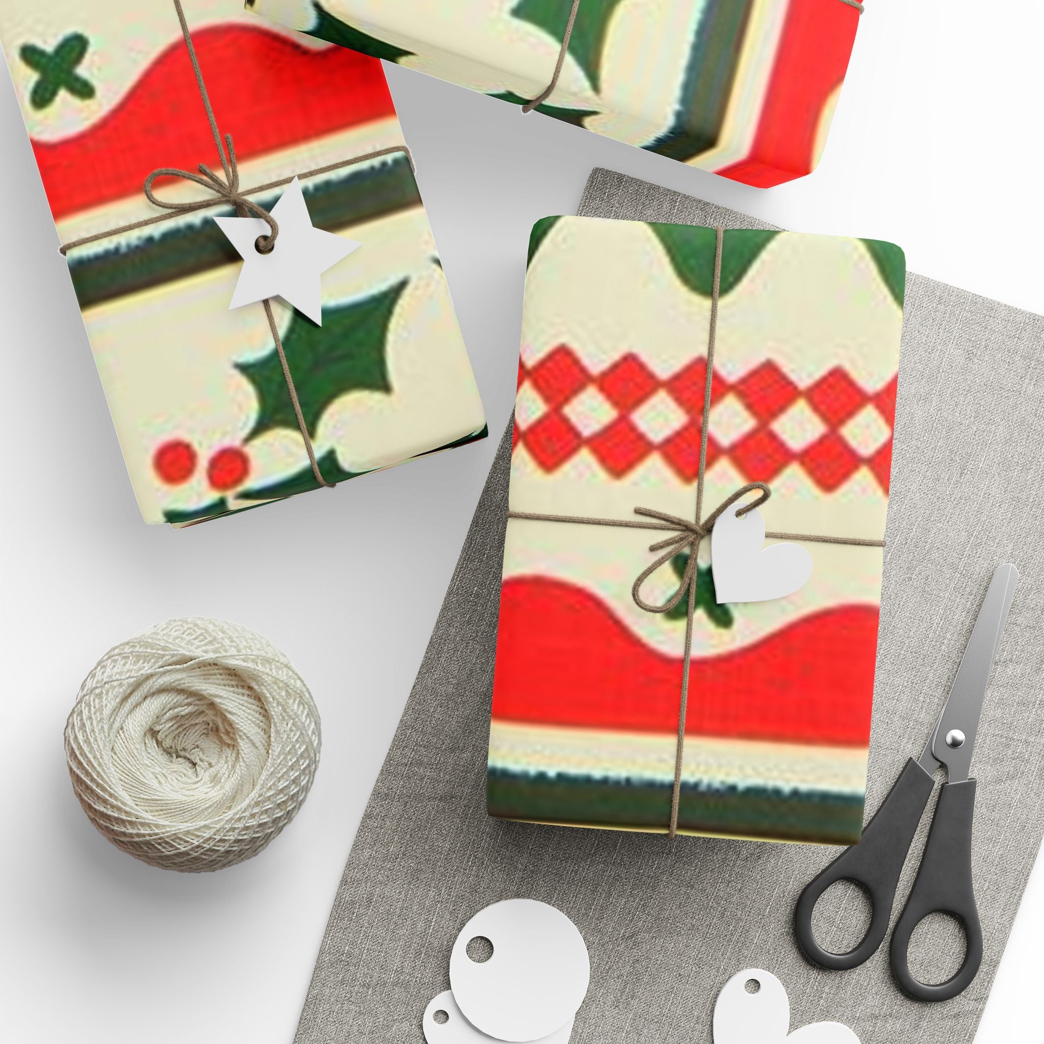 Christmas Pattern Wrapping Paper Roll – Red & Green Holiday Striped Gift Wrap