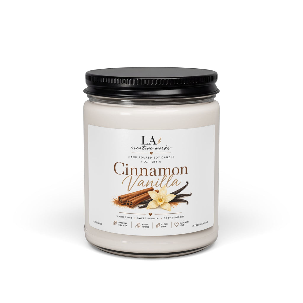 Cinnamon Vanilla Soy Candle — 9oz Scented Jar (Warm, Cozy Home Fragrance)