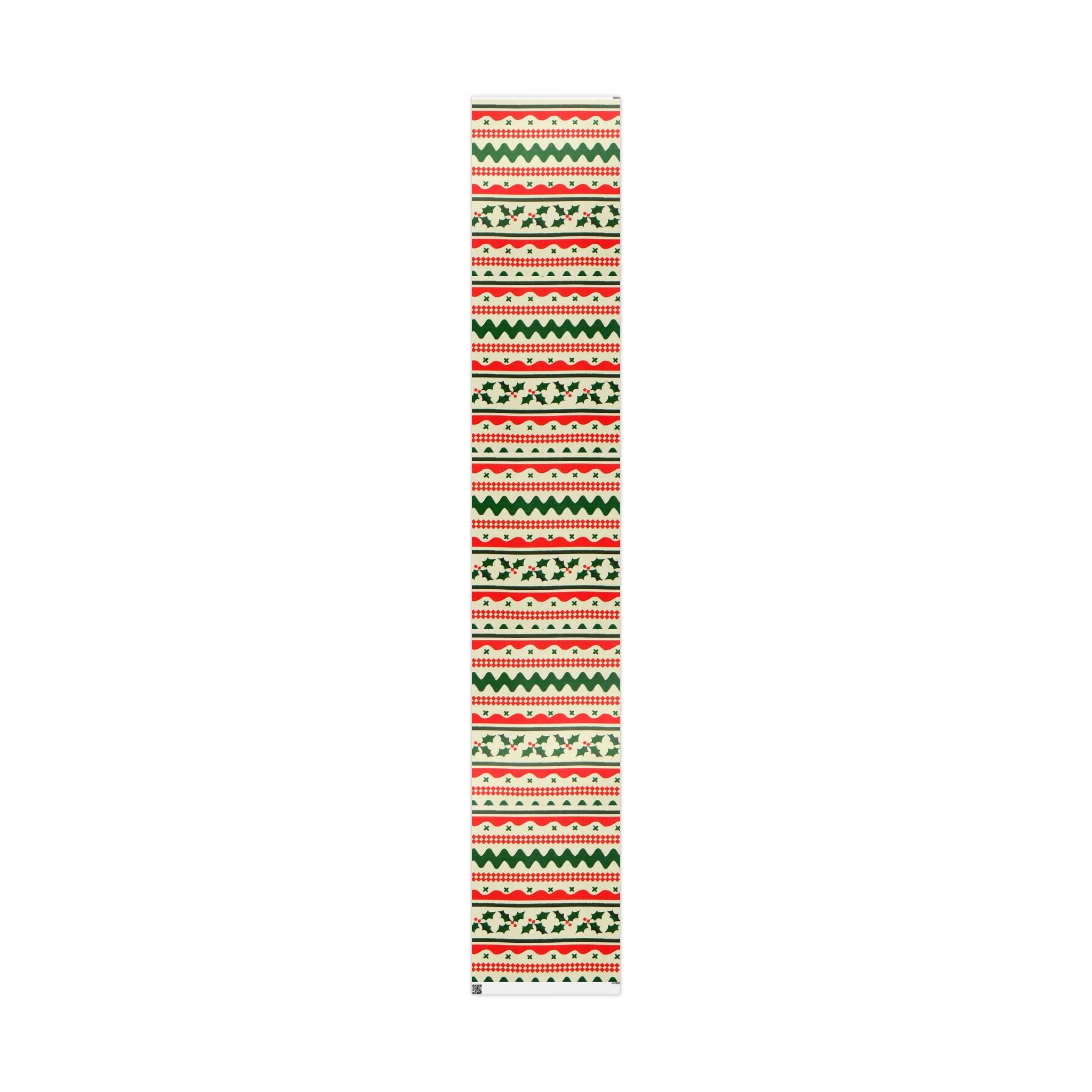 Christmas Pattern Wrapping Paper Roll – Red & Green Holiday Striped Gift Wrap