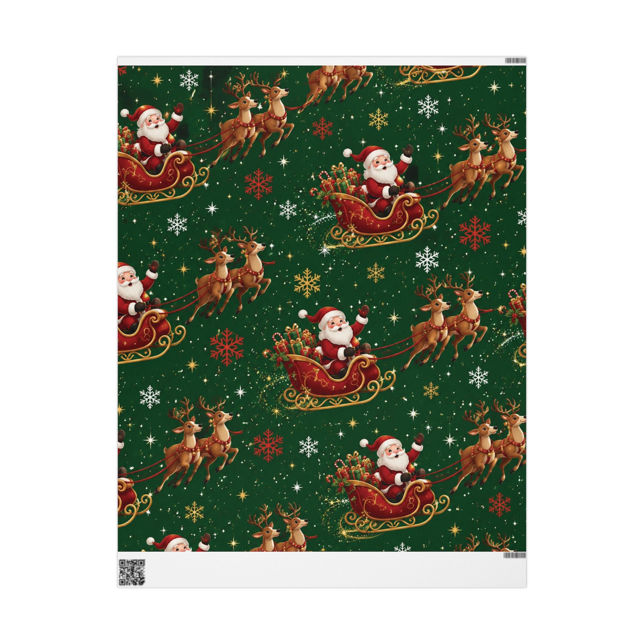Christmas Santa Sleigh Wrapping Paper - Festive Green Holiday Gift Wrap
