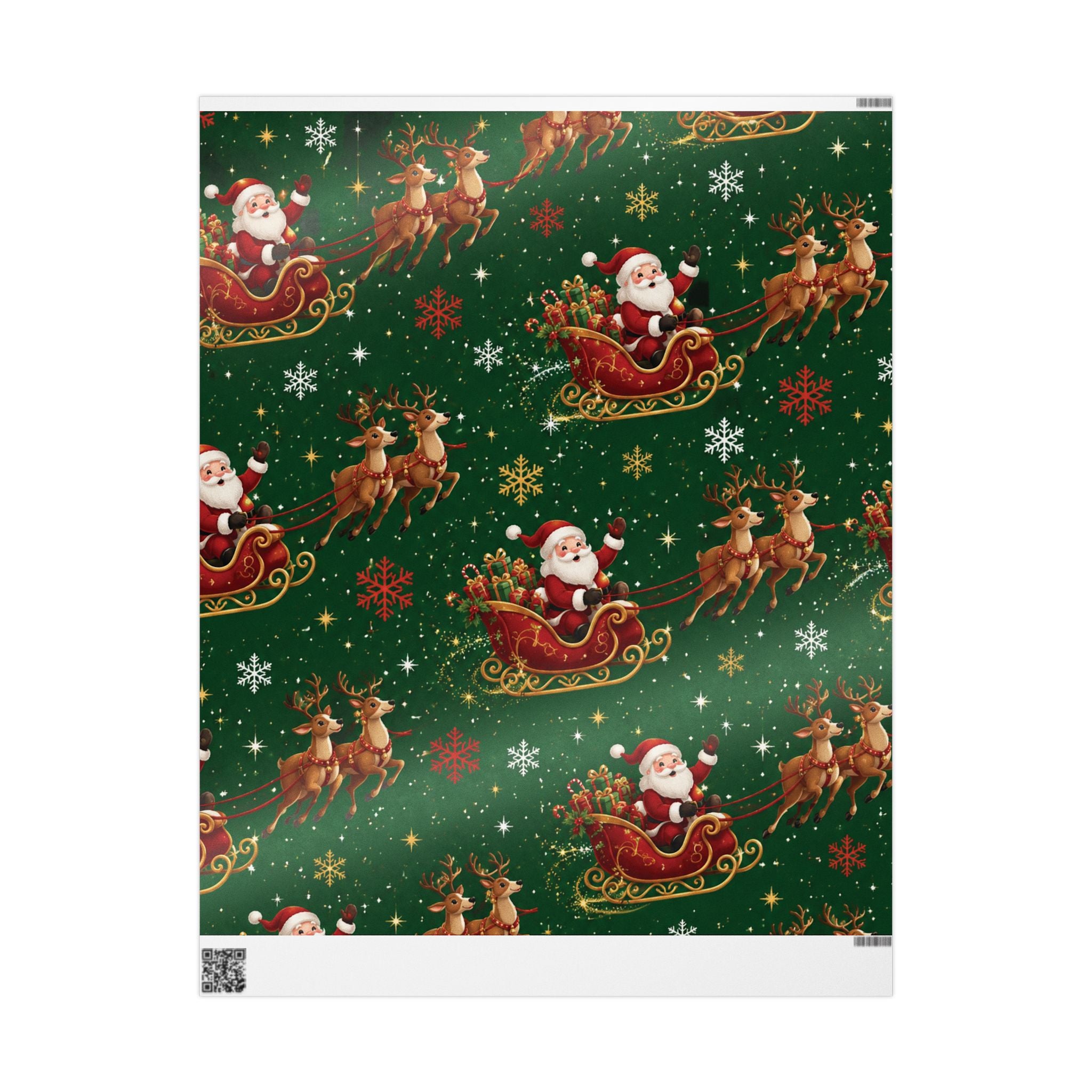 Christmas Santa Sleigh Wrapping Paper - Festive Green Holiday Gift Wrap