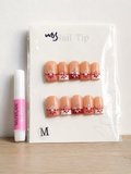 Pink Floral French Tip Press-On Nails – Medium