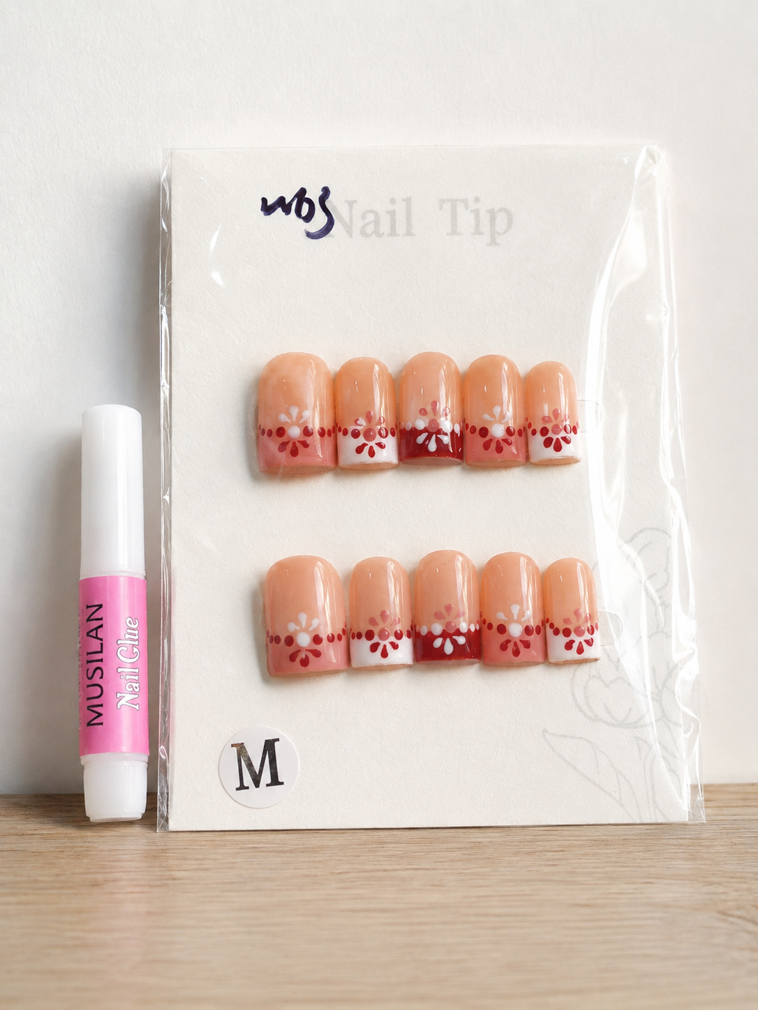 Pink Floral French Tip Press-On Nails – Medium