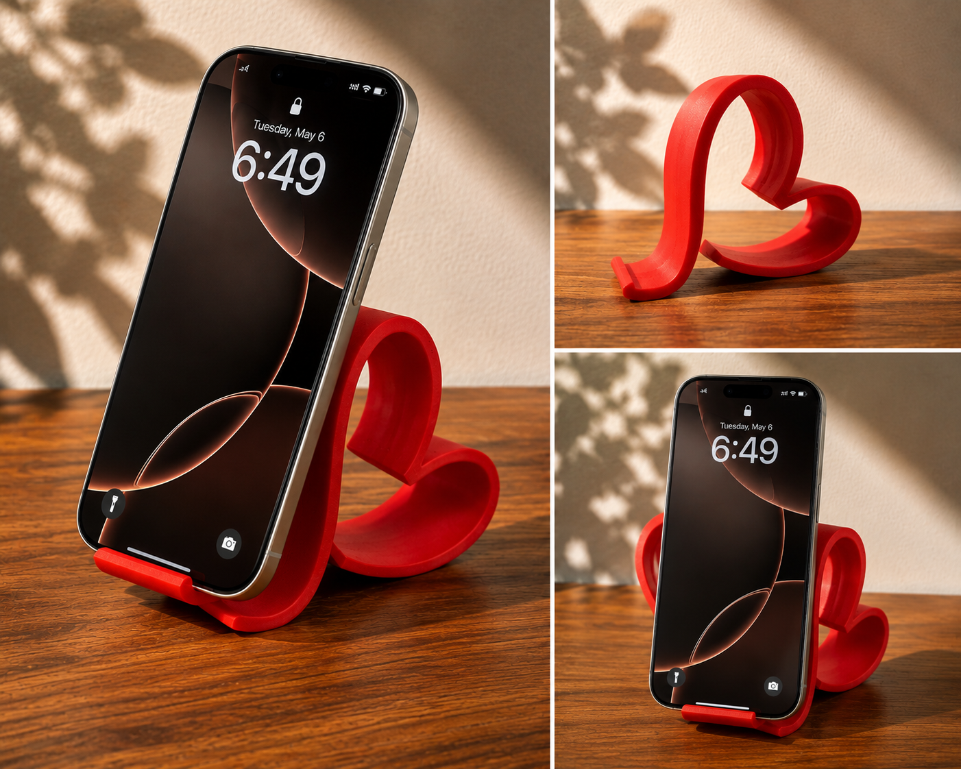 3D Printed Heart Phone Stand – Red