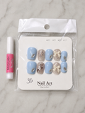 Blue Glitter Bow Press-On Nails – Medium