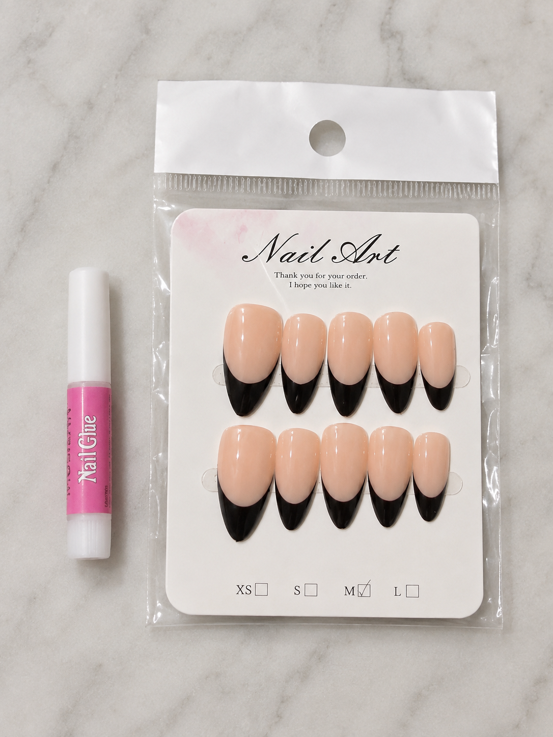 Black French Tip Press-On Nails – Medium