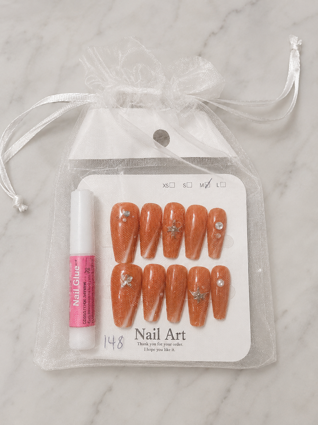Terracotta Rhinestone Press-On Nails – Medium