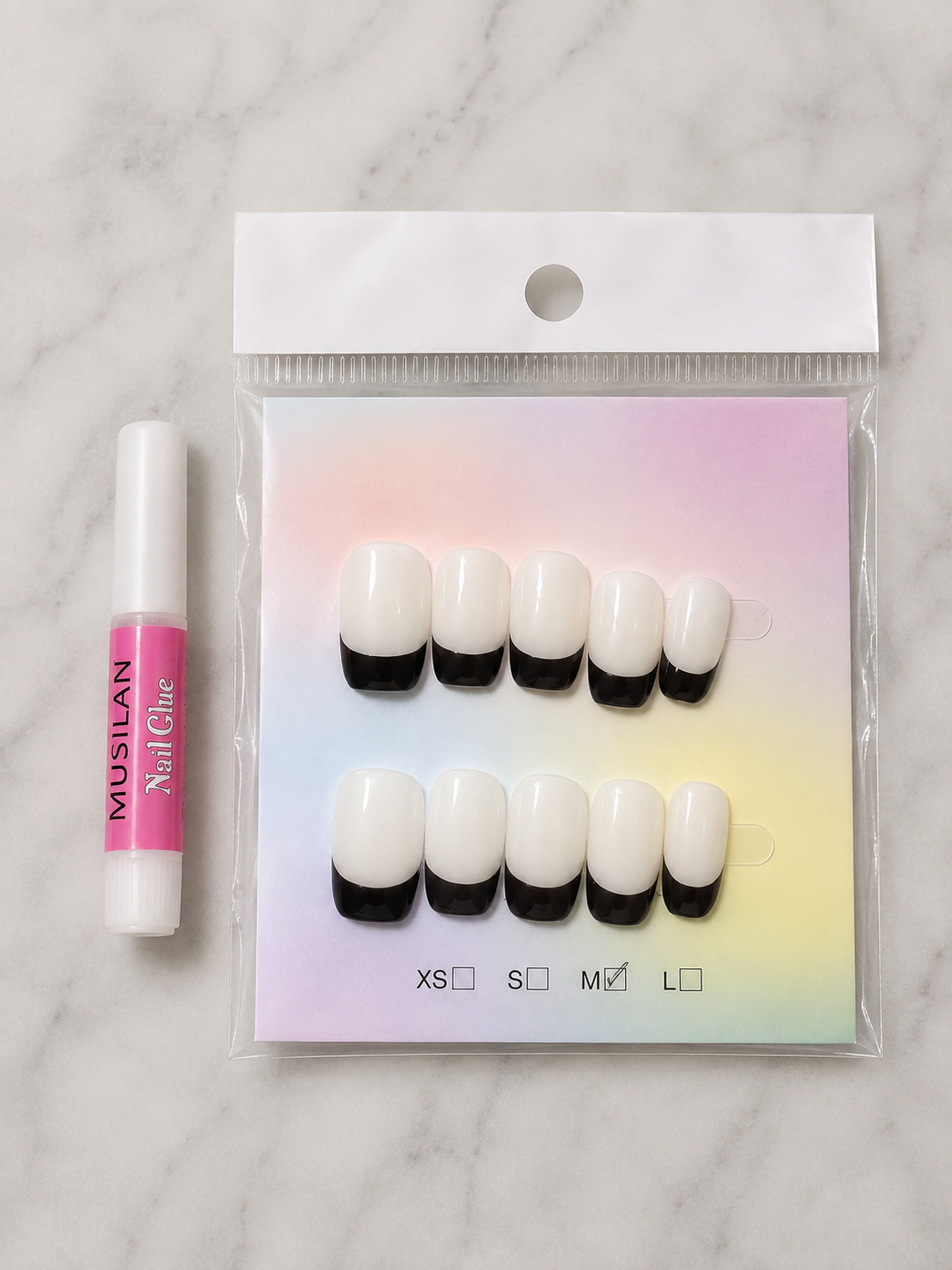 Black French Tip Press-On Nails – Medium